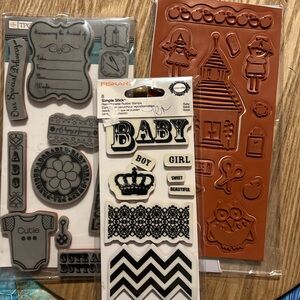 Set of Three Baby/School Rubber Cling Stamps